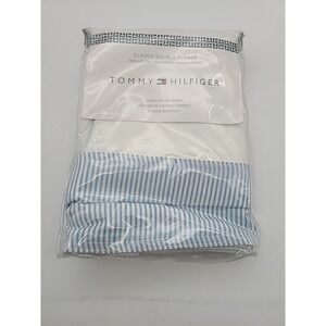 Tommy Hilfiger EURO Pillow Square Sham White Blue Edge Cotton 26" Double Flange
